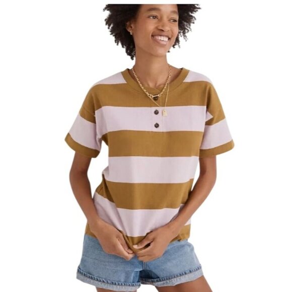 Madewell Women's Parkview striped Henley Tee Rugby Stripe women’s M boxy - Picture 2 of 10